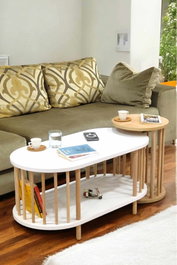 Hanah Home Peka111-125 Juego de mesas de café Blanco y Roble Zafiro